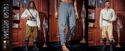 Mens Medieval Ankle Pants Renaissance Viking Pirate Lace Up Tapered Halloween Linen Costume Trousers Cargo Pants