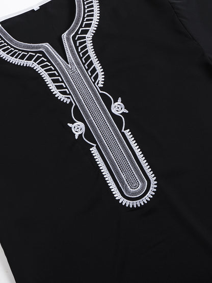 2025 Embroidered Traditional Men Boubou Jalabiyas Jubbah Muslim MEN'S Thobe Morocco Thobes Islamic Clothing Ramadan Robe Abaya