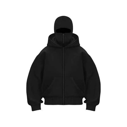 Unisex Plain Hooded Zip Up Sweatshirt Autumn Winter Ins Style Couple Matching Pullover Jacket