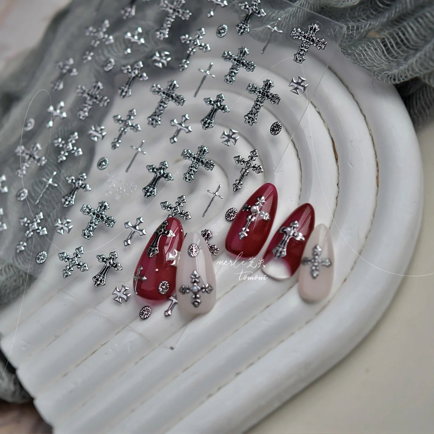 Gold Silver Metal Nail Stickers Dark Retro High-end Cross Nail Art Accessories Sticker Back Blue Nails 3D Decorations Decals DIY
