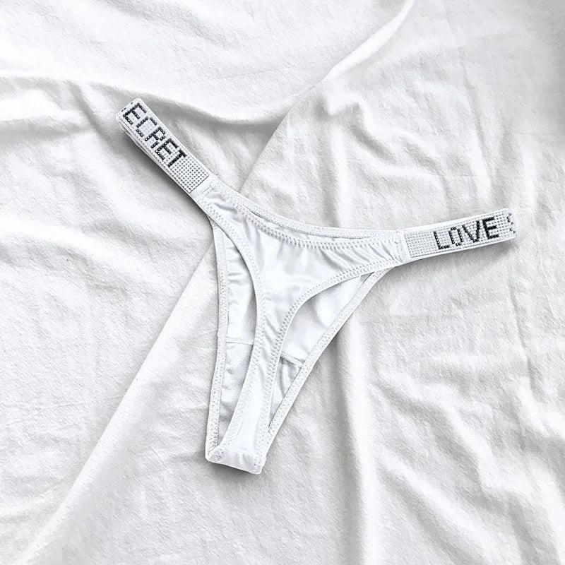 Low Waist Sexy Women Thongs Panties Rhinestones letter Diamonds G String Sports Thong Shorts Briefs T-back Fitness Size S-XL