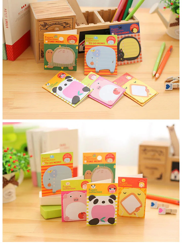 10Pcs/Lot Cute Cartoon Animal Tearable Note Book Posted it Sticky Notes Notepad Memo Pads Children Gifts School Office Supplies