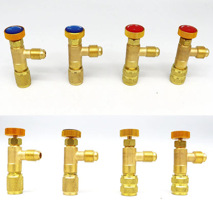Air Conditioning Refrigerant Safety Valve R410A R22 1/4" 5/16" Refrigeration Charging Safety Liquid Adapter Hand Tool Parts