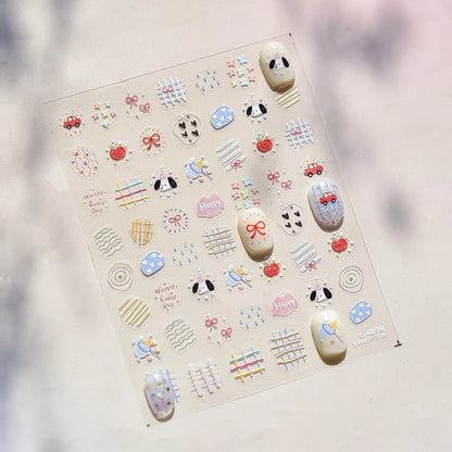 Lovely Animal Graffiti Cat Claw Rabbit Bunny Bear Dog Flower Fruit Dim Sum Candy Sunflower Adhesive 5D Nail Art Stickers Decal