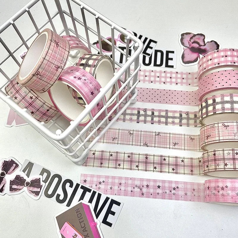 MINKYS 6pcs/lot Kawaii Retro Pink Star Decorative Tape Roller Set Cute Cartoon Creative Washi Tape School Stationery