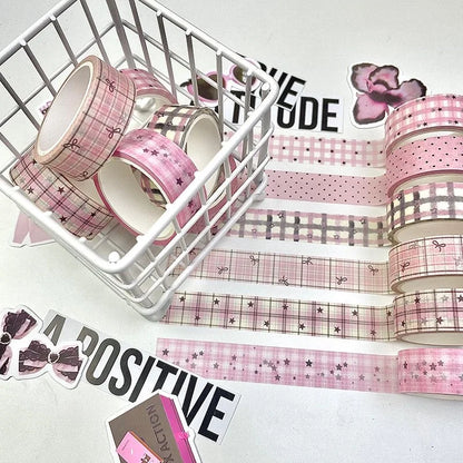 MINKYS 6pcs/lot Kawaii Retro Pink Star Decorative Tape Roller Set Cute Cartoon Creative Washi Tape School Stationery