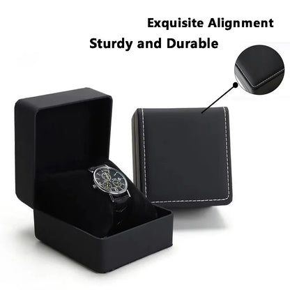 Black Single Watch Gift Box with Pillow PU Leather Wristwatch Display Case Organizer for Men Clamshell PU leather watch case