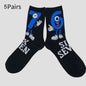 Cross Border New Arrival 67 Cartoon Number Socks Funny Letter Mens Mid Calf Socks