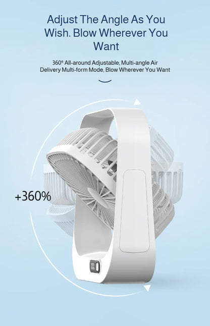 Mini Desktop Fan High Wind Power Rechargeable Plugin Circulation Intelligent Speed Control 360° Rotation Home Office Cooling