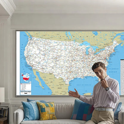 English Map USA Map Road Map Canvas Painting Living Room Home Decoration Children School Supplies