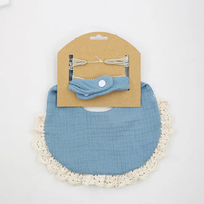 3Pcs/Set Solid Muslin Cotton Bamboo Baby Bib Tassel Lace Boy Girl Feeding Drool Saliva Towel Burp Cloth Adjustable Infant Scarf