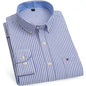 Men's Versatile Casual Checkered Oxford Cotton Shirts Single Pocket Long Sleeve Standard-fit Button Down Gingham Striped 7XL 6XL