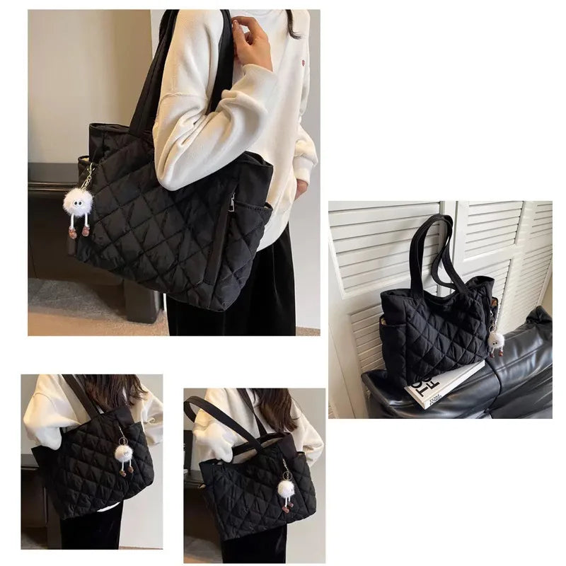 Cotton bag Rhombus large capacity women's hand-held tote bag commuter shopping versatile shoulder bag cross-border