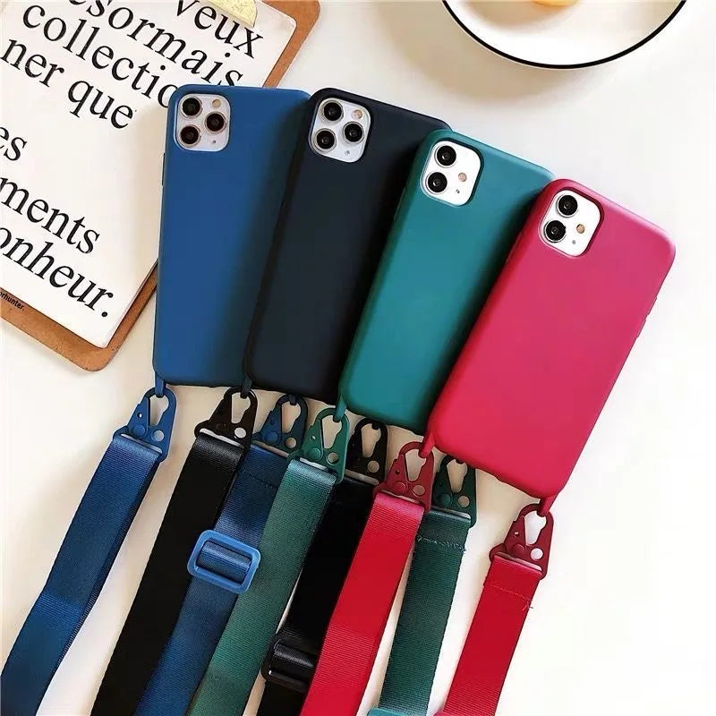 2024 Silicone Lanyard Phone Case For iPhone 12 13 Mini 14 15 16 Pro Max X XR XS Cover With Neck Strap Crossbody Necklace Cord