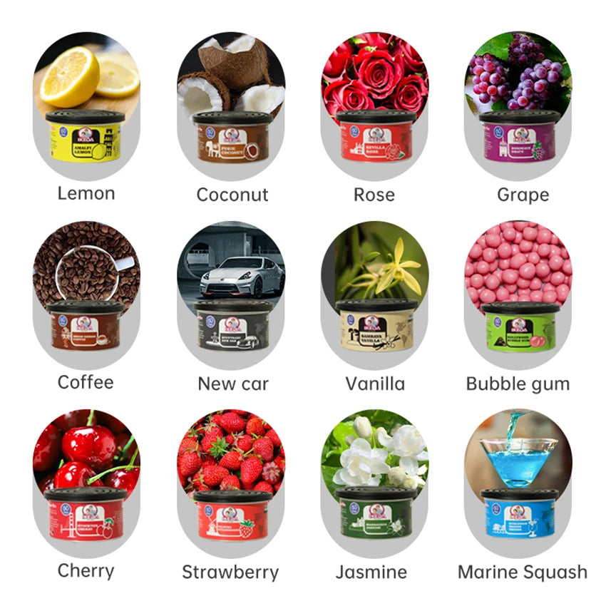 Car Air Freshener: 12 Kinds Scent | Organic Cans | Odor Eliminator Essential | Long-Lasting | Strong Fragrance | For Home