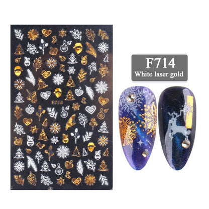 1PCS New Christmas Decorations 2023 New Year Nail Stickers Press on Nails Laser Snowflake Christmas Tree 3D Nail Decal