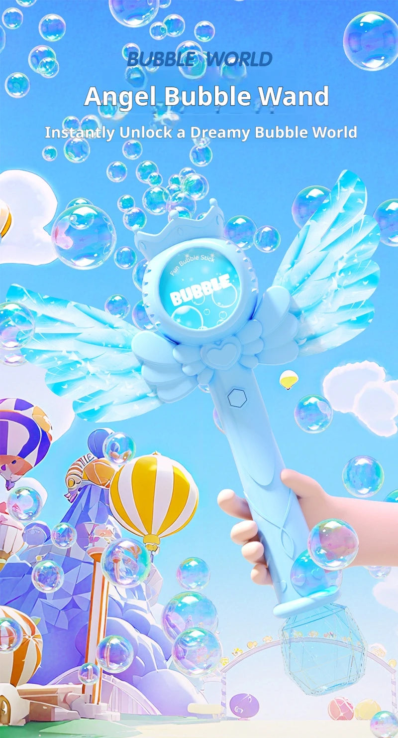 2026 New Electric Angel Automatic Bubble Handheld Bubble Stick Emit Light and Sound Bubble Gun for Party Summer Outdoors Toy