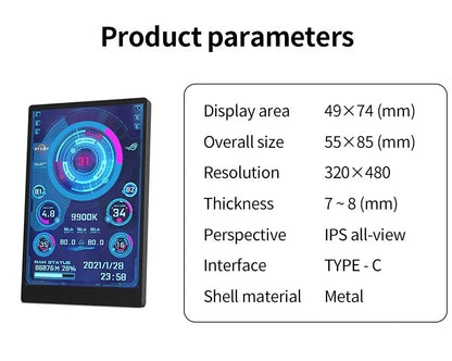 3.5 / 5 Inch IPS Type-C Secondary Screen Mini Computer USB Display CPU GPU RAM HDD Monitor with Holder Metal Case No Use AIDA64