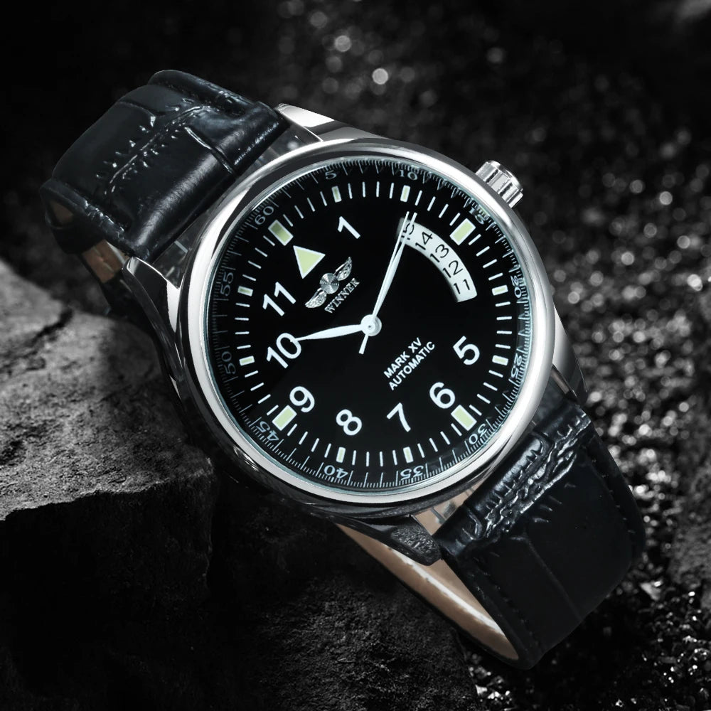 WINNER Business Automatic Watch for Men Calendar Window Fashion Black Dial Fashion Leather Strap Luxury Brand Mechanical Watches