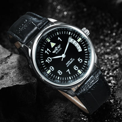 WINNER Business Automatic Watch for Men Calendar Window Fashion Black Dial Fashion Leather Strap Luxury Brand Mechanical Watches