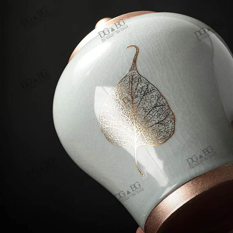 Human Cremation Urns for Ashes, Memorial Ash Holder, Keepsake Souvenirs Gift, Chinese-Style Leaf Ceramic Storage Decoration