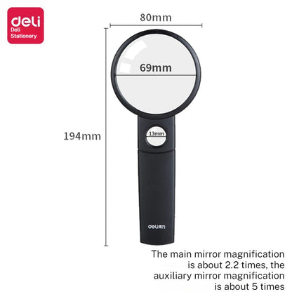 Deli High-Definition Handheld Magnifying Glass Portable Elderly Reading Aid with Dual Mirror for Identification