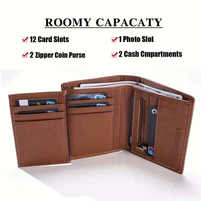 Mens Wallet Genuine Leather RFID Blocking Vintage Vertical Short Credit Card Holder Coin Purse Money Bag Slim Travel Gift