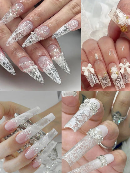 10 Sheets Lace Nail Foil White & Black Nail Stickers Design Transfer Foils Starry Sky Paper Nail Art Foil Decals for Nails Salon