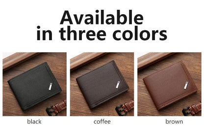 Men's Short Frosted Leather Wallet, Multi-Slot Coin Pocket Photo Holder Small Men's Wallet