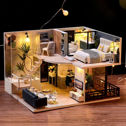 Doll House Kit 3D Wooden Mini DollHouse Assembly Building with Furniture Kit Toy For Birthday Gift 3D Puzzle Handmade Home Decor