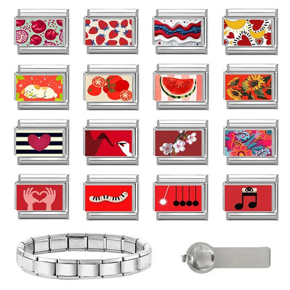 Wholesale Fashion Personalized DIY Red Color Italian Charm Bracelet Watermelon Tomato Bead 9mm Bracelet Stainless Steel Jewelrys