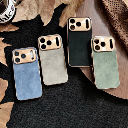 Leather Phone Case For Iphone 13 11 12 14 15 16 17 ProMax Plus Electroplated Frame Lambskin Phone Shell For IPHON 15 16 17Promax