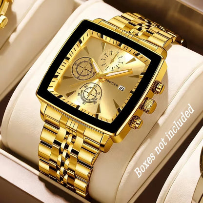 Luxury Square Dial Men Quartz Wristwatch Fashion Stainless Steel Man Business Watches With Calendar Reloj Hombre (Without Box)