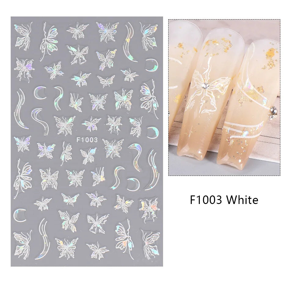 Black and White Love Flowers Line Art 3D Stickers Nail Decals Nail Art Accessories Butterfly Rose Nail Stickers Nail Sliders