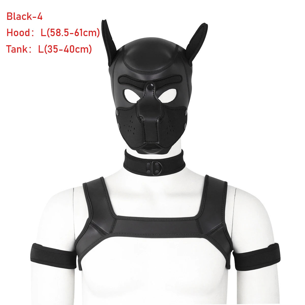 Large Size Puppy Cosplay Neoprene Fetish Hood Mask Kit with Chest Strap Collar Armband Sex Costumes for Bdsm Slave Role Play