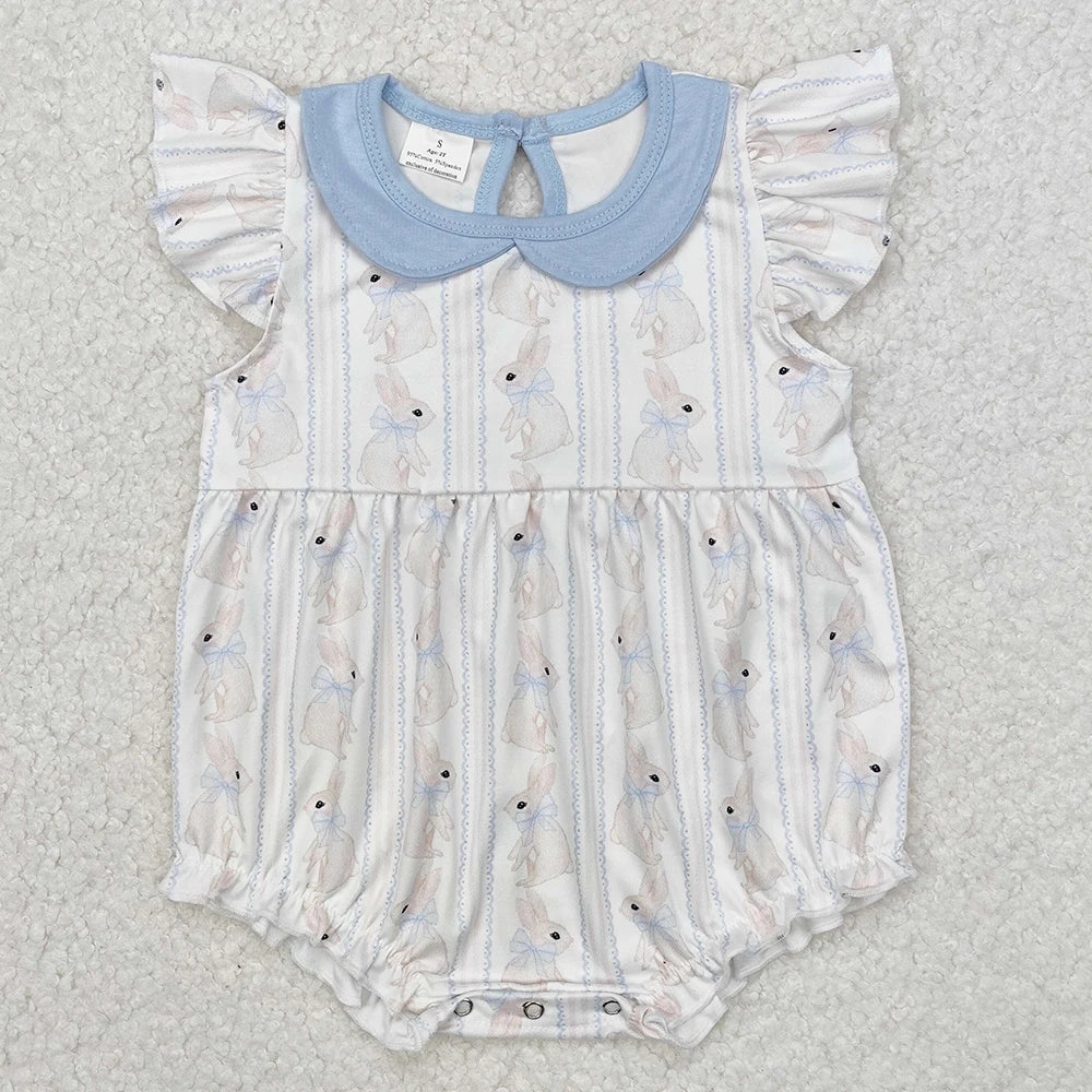 New Fashion Baby Infant Girls Rompers Bow Pink Flutter Sleeve Rompers Boutique Toddler Girls Bubble Rompers Onesie Wholesale Hot