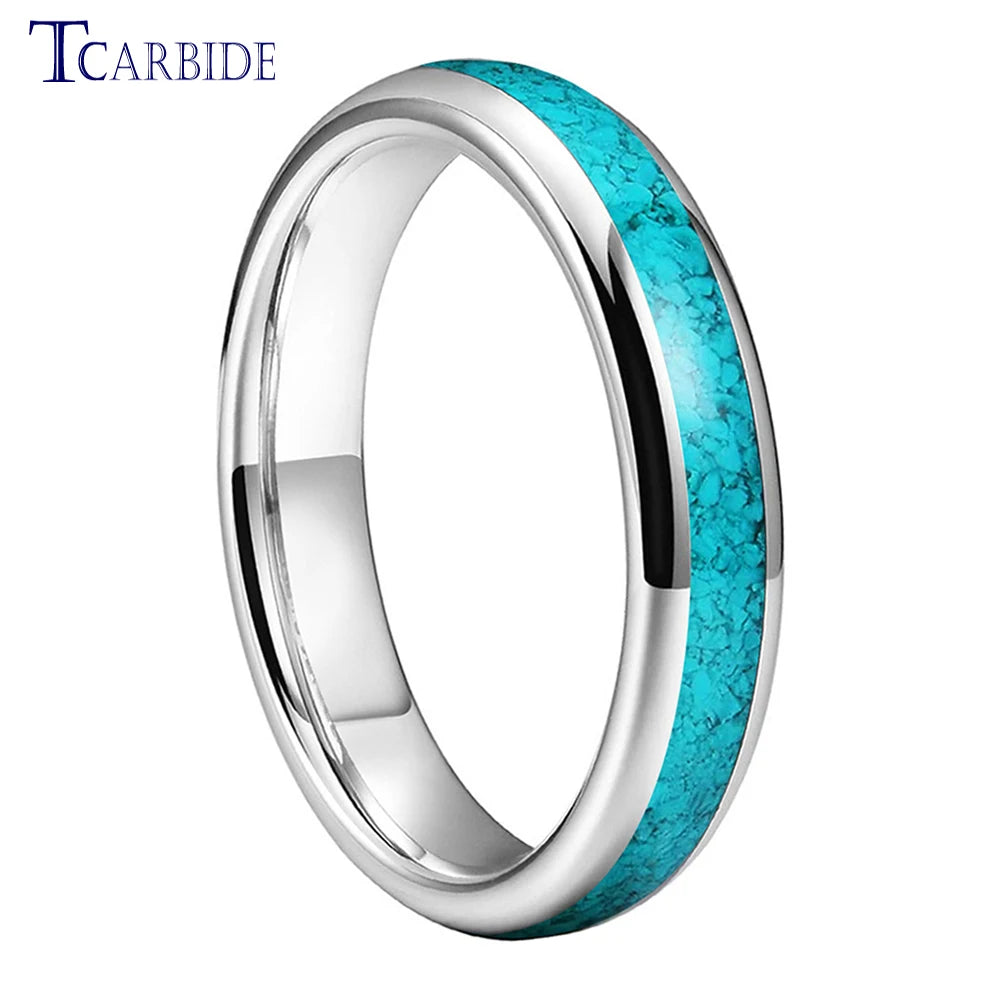 4MM 6MM 8MM Multicolor Turquoise Ring Men Women Beautiful Tungsten Engagement Wedding Band Domed Polished Finish Comfort Fit