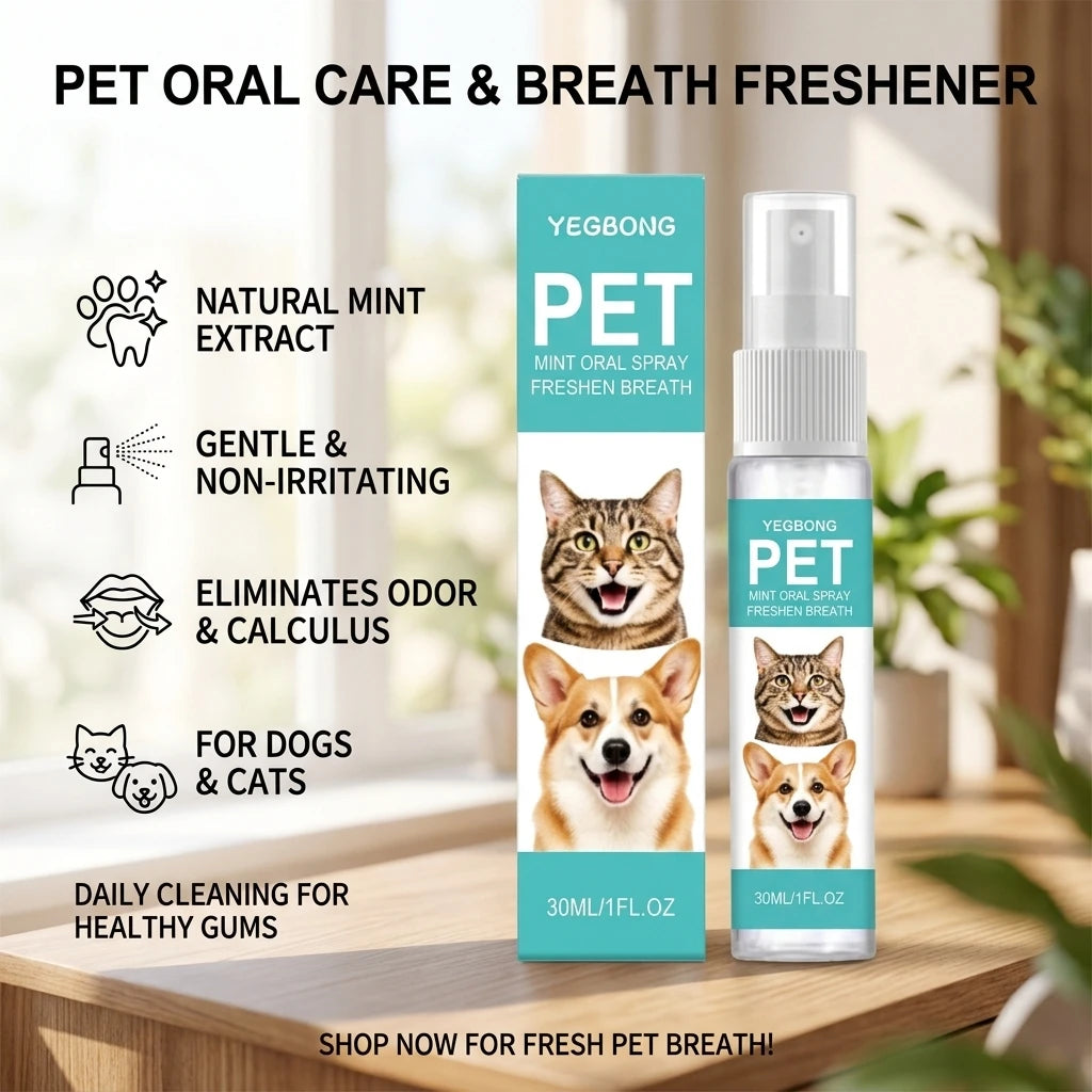 Pet Mint Oral Spray Cleaning Teeth Reduce Plaque Accumulation Eliminate Odor Fresh Breath Protect Gum No-Brush Dental Care Spray