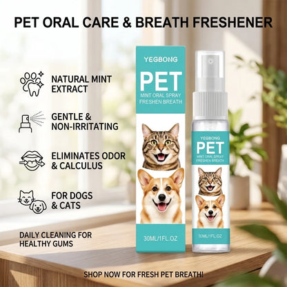 Pet Mint Oral Spray Cleaning Teeth Reduce Plaque Accumulation Eliminate Odor Fresh Breath Protect Gum No-Brush Dental Care Spray