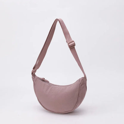 Nylon fabric zipper crossbody bag for men and women, crescent-shaped dumpling bag under the armpits, large capacity