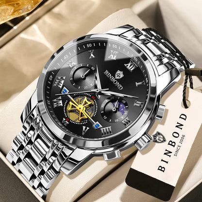 BINBOND Chronograph Men's Watches Accurate Quartz Watch For Men Luxury Luminous Waterproof StopWatch Durable Reloj