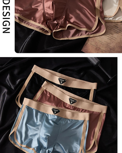 3PCS/Pack Luxury Satin-like Ice Silk Men's Panties Hygroscopic Breathable Double-layer Silk Crotch Boxer High Elastic Underpants