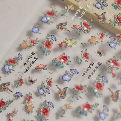 White Flower Petal Cherry Blossom Peach Blossom Falling Petal Floral Gradient 5D Self Adhesive Nail Art Sticker Manicure Decals