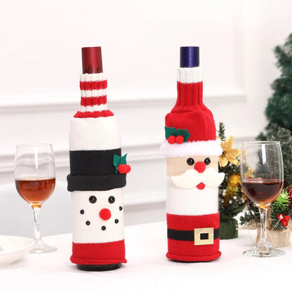 2024 Christmas Knitted Wool Red Wine Bottle Cover Ornament Table Dress Up Home Christmas Decor Hotel Restaurant Festivals Decor