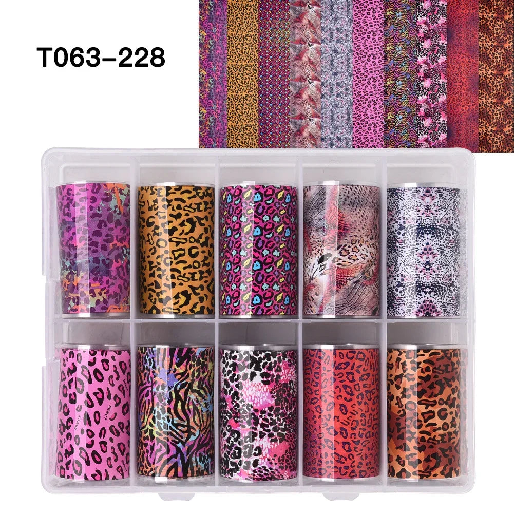 10 Patterns New Metal Nail Foils for Transfer Paper Stickers Floral Chameleon Nails Wraps DIY Water Marble Nail Art Decorations