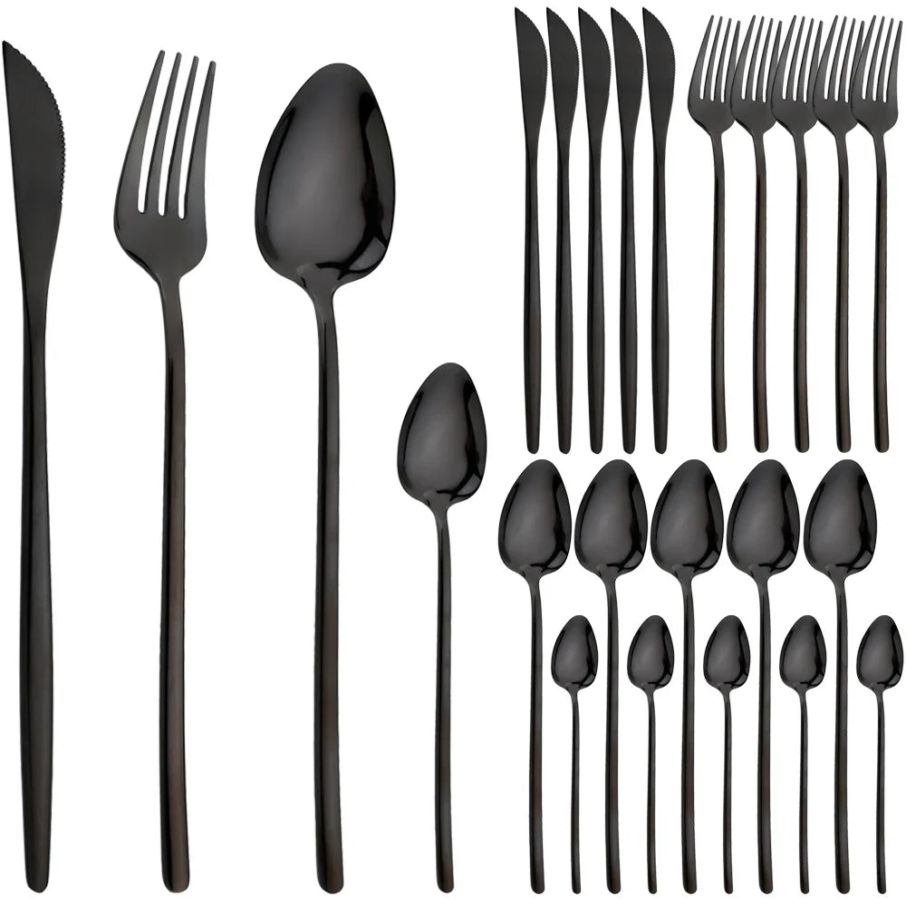 24pcs Christmas Dinnerware Set Stainless Steel Cutlery Set Gold Western Tableware Fork Knife Spoon Flatware Set Silverware Set