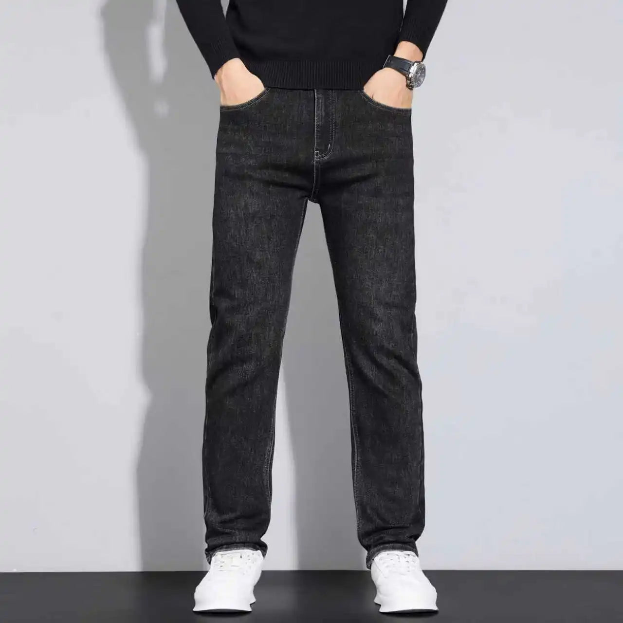 Men Fashion Straight Jeans Men 2025 New Stretch Slim Fit Pants Comfortable Soft Business Denim Trousers Male Brand Clothing