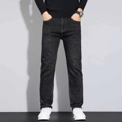 Men Fashion Straight Jeans Men 2025 New Stretch Slim Fit Pants Comfortable Soft Business Denim Trousers Male Brand Clothing
