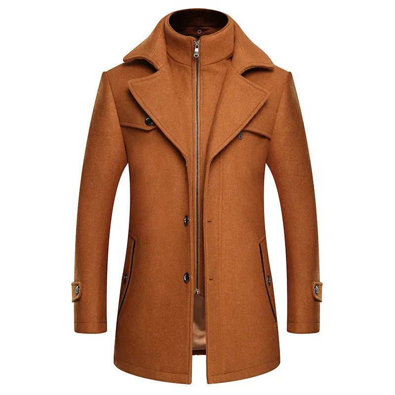 Autumn Winter Double Collar Woolen Coats Men Thick Business Casual Wool Blends Trench Coat Male Solid Turn Down Collar Outerwear