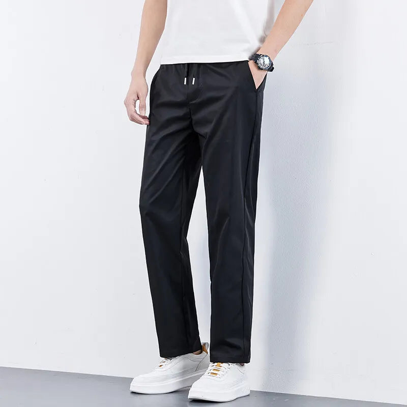Mens Elastic Waist Casual Pants Quick Dry Wrinkle Free Slacks Summer Light Weight Trousers Spring Summer Running Golf Pants